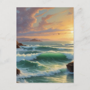 Sunset Seascape Painting Artwork Postcard