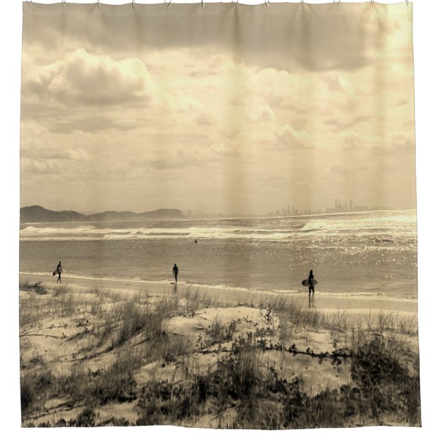Sunset sepia surf Beach Shower Curtain (Front)