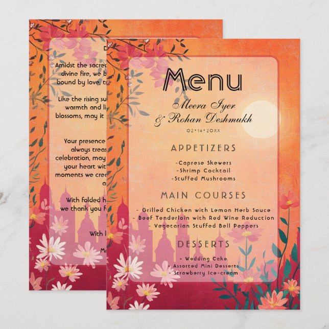 Sunset Serenade Pedestal Wedding Menu (Front/Back)