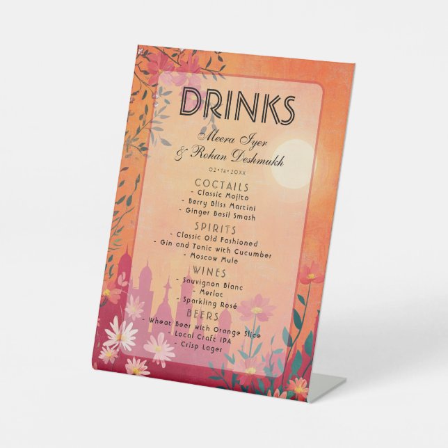 Sunset Serenade Wedding Menu Pedestal Sign (Front)