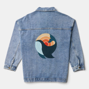 Sunset Serenity: A Whale's Leap in Retro Colours  Denim Jacket
