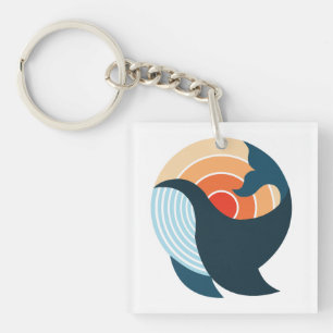 Sunset Serenity: A Whale's Leap in Retro Colours Key Ring
