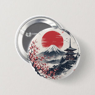 Sunset Serenity at Mount Fuji – Japanese Ink Art 6 Cm Round Badge