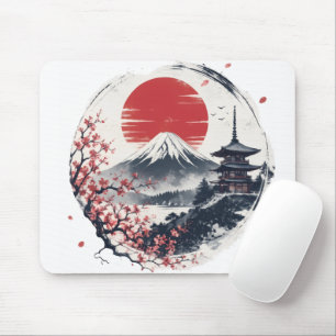 Sunset Serenity at Mount Fuji – Japanese Ink Art  Mouse Mat