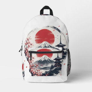 Sunset Serenity at Mount Fuji – Japanese Ink Art  Printed Backpack