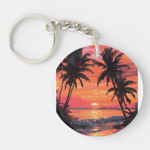 Sunset Serenity Beach Scene Key Ring
