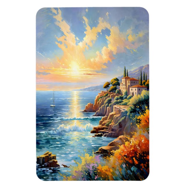 Sunset Serenity by the Mediterranean Impressionism Magnet (Vertical)