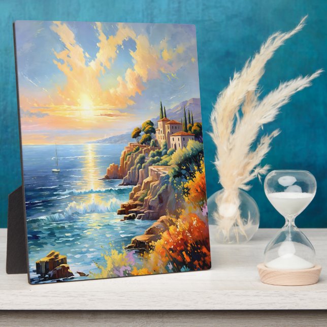 Sunset Serenity by the Mediterranean Impressionism Plaque (Side)