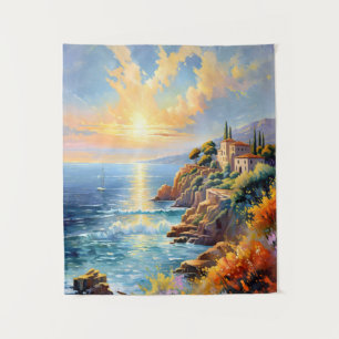 Sunset Serenity by the Mediterranean Impressionism Tapestry