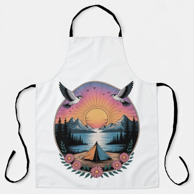 Sunset Serenity Vintage Camping & Mountain Escap Apron (Front)