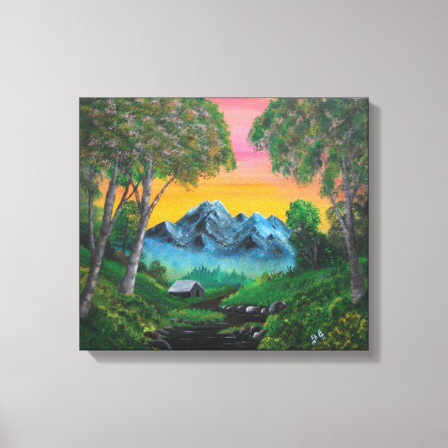 Sunset Shack in Mountain Forest Canvas Print (Front)