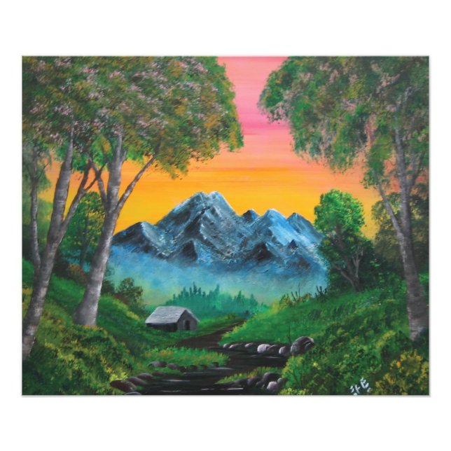 Sunset Shack in Mountain Forest  Photo Print (Front)