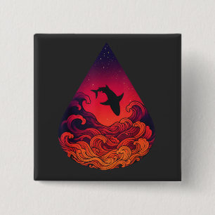 Sunset Shark Silhouette Ocean Teardrop Vibrant 15 Cm Square Badge