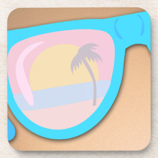 Sunset Shore Sunglasses Awesome Retro Illustration Coaster