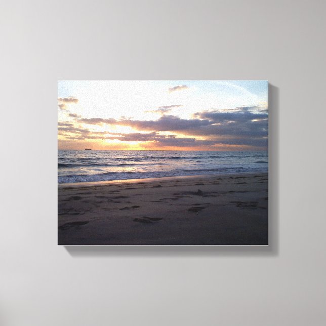 Sunset Shoreline Serenity Bird in Flight Canvas Print (Front)