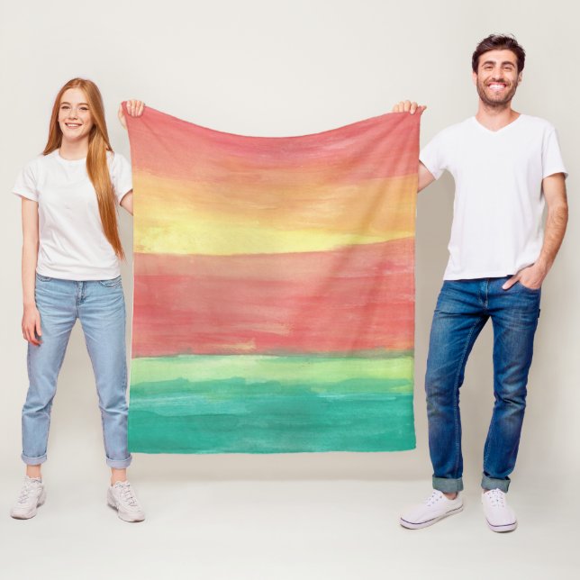 Sunset Shores Abstract Art Fleece Blanket (In Situ)