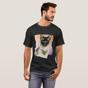Sunset Siamese Cat Elegant Watercolor Painting T-Shirt