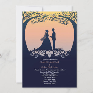 Sunset Silhouette Bride Groom Wedding Invitation