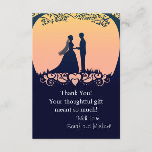 Sunset Silhouette Bride Groom Wedding Thank You Card