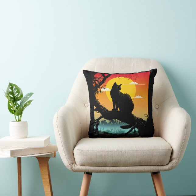 Sunset Silhouette Cat And Tree Cushion (Chair)
