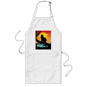 Sunset Silhouette Cat And Tree Long Apron