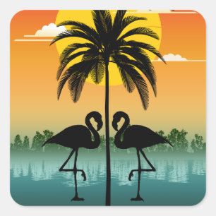 Sunset Silhouette Flamingo Lover Summer Vibes Square Sticker