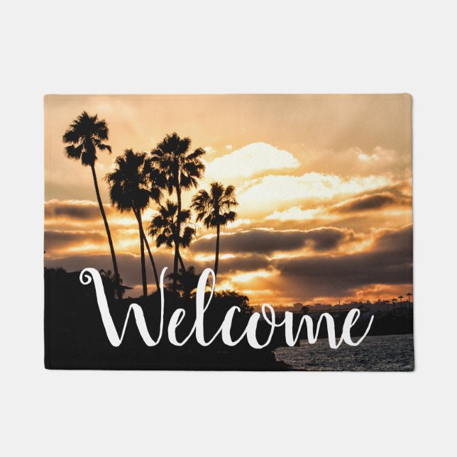 Sunset Silhouette In San Diego Doormat (Front)