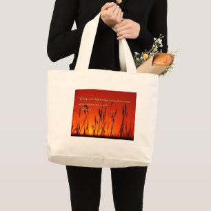 Sunset Silhouette Inspirational Large Tote Bag