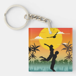 Sunset Silhouette Lover Summer Vibes Romantic Gift Key Ring
