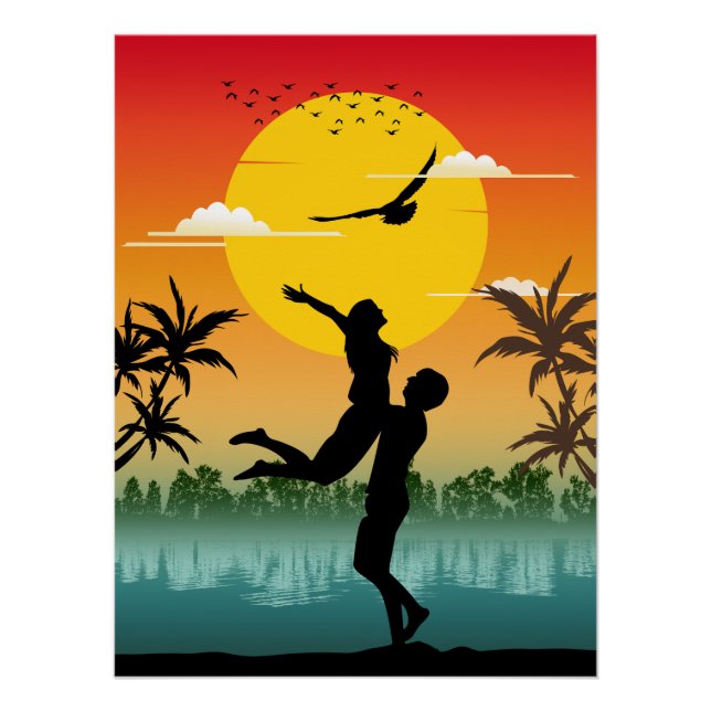 Sunset Silhouette Lover Summer Vibes Romantic Gift Poster (Front)