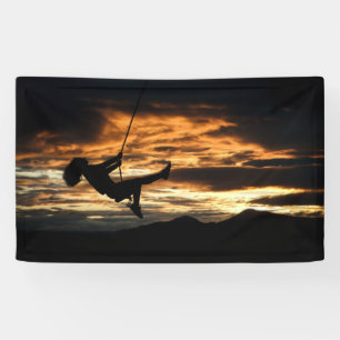 Sunset Silhouette of Girl on Swing Banner