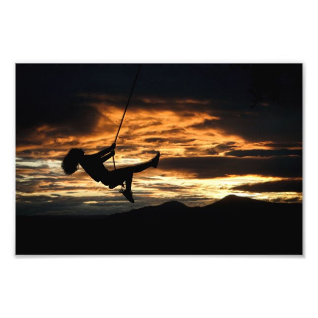 Sunset Silhouette of Girl on Swing Photo Print (Front)