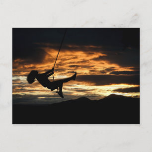 Sunset Silhouette of Girl on Swing Postcard
