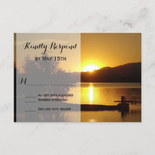 Sunset Silhouette Tree Lake Wedding RSVP Cards