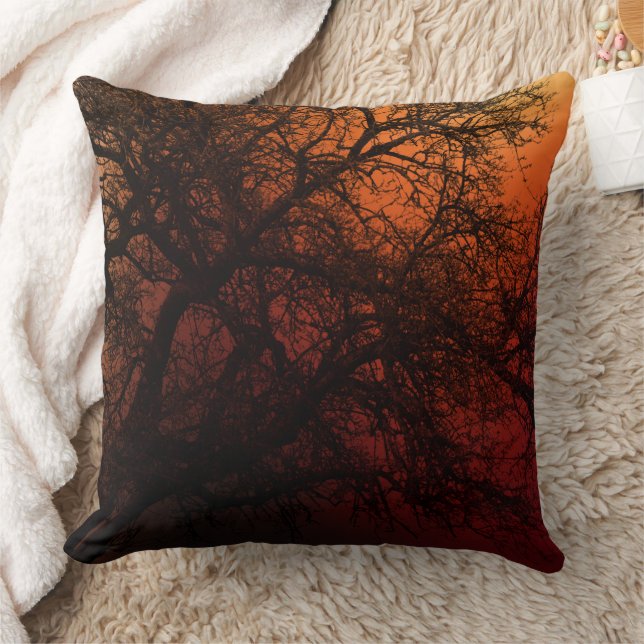 Sunset Silhouette Winter Tree Cushion (Blanket)