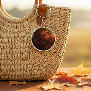 Sunset Silhouette Winter Tree Key Ring