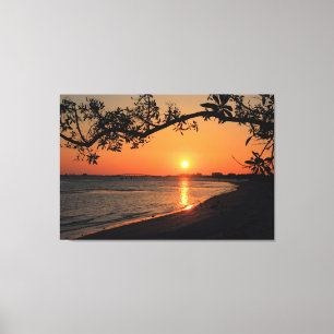 Sunset Silhouette with Tree Branch Canvas Print