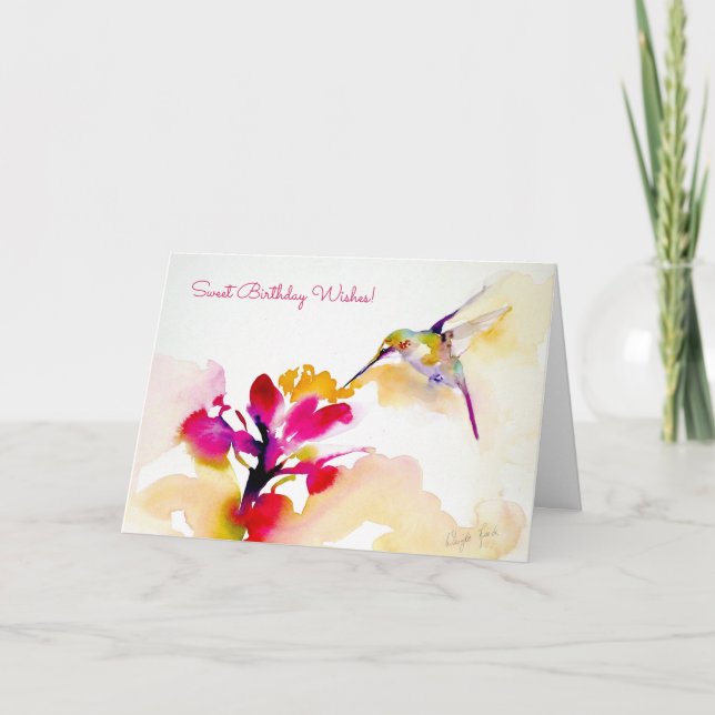 "Sunset Sip" Hummingbird Print Card (Front)