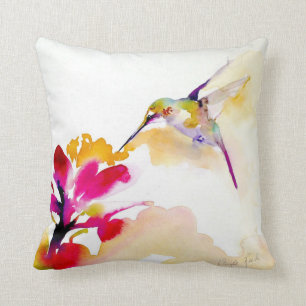 "Sunset Sip" Hummingbird Print on Cushion
