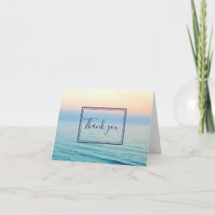 Sunset Skies Ocean Beach Blue Wedding Thank You Card