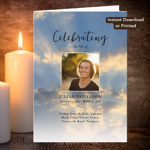 Sunset Sky Celebration of Life Funeral Program Card