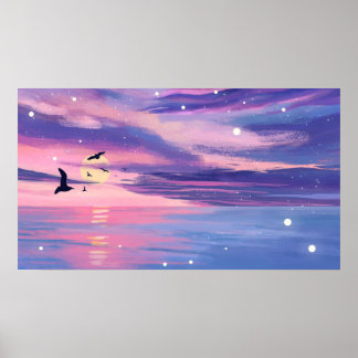 Sunset Sky Ocean Sea Natural Scenery Poster