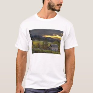 Sunset sky over vineyards and historic log cabin T-Shirt