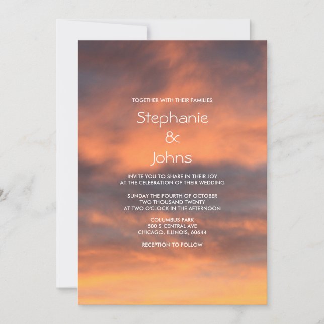 Sunset Sky  Scenic Cloudy Orange Colourful Wedding Invitation (Front)