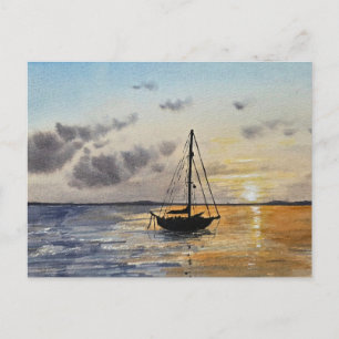 Sunset Sky Watercolor Painting  Holiday Postcard