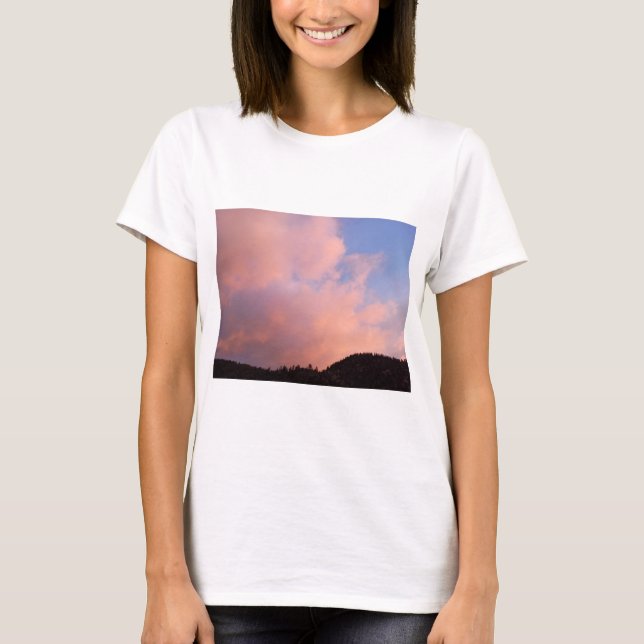 Sunset Sky With Pink Clouds Over Silhouetted Hills T-Shirt (Front)