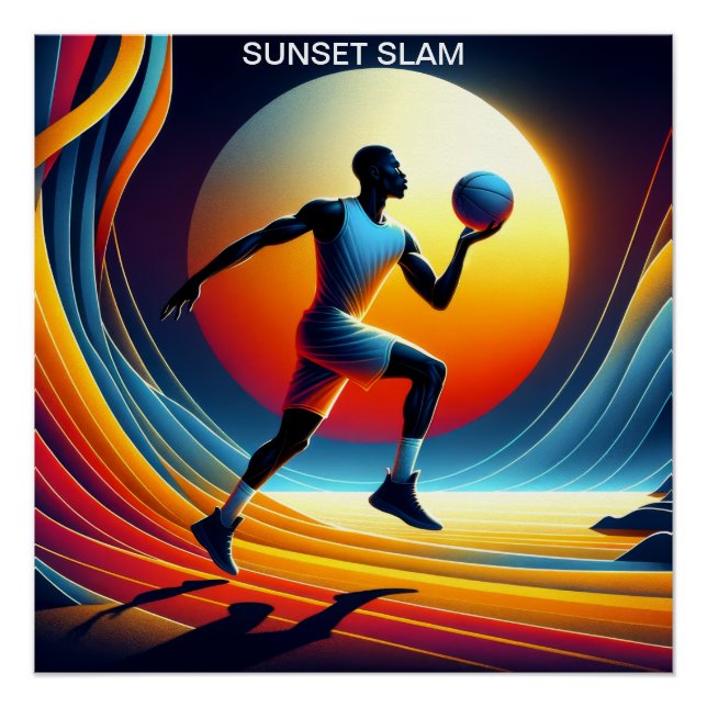 Sunset Slam: The Dynamic Basketball Player Poster (Front)