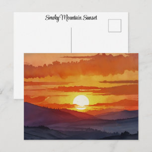 Sunset Smoky Mountain Beautiful Watercolor Art Postcard