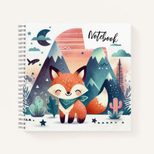 Sunset Snuggles – Smiling Fox in Desert Mountains Notebook