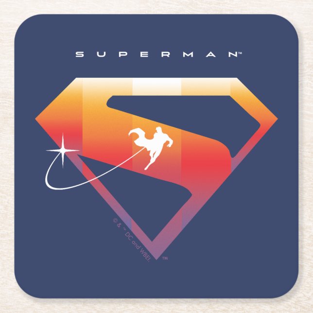 Sunset Soar Superman Shield Square Paper Coaster (Front)
